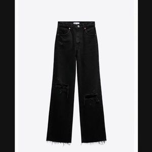 Zara pants black ripped wide jeans